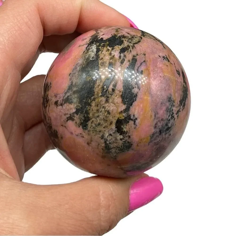 Rhodonite Sphere Crystal Natural Stone Decor Gift Display Piece Pink Crystals